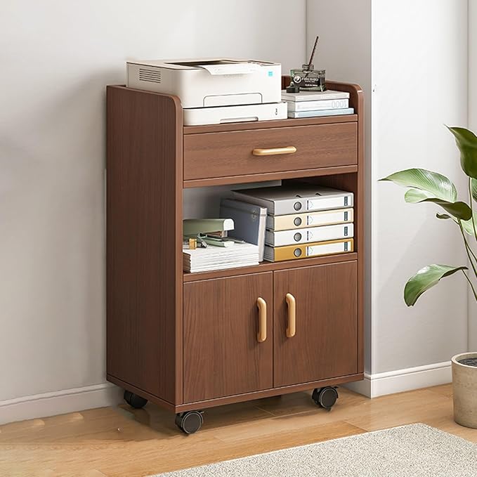 File Cabinet on Wheels Under Desk Filing Cabinet Floor Standing Wooden Filing Cabinet Rolling Printer Stand Vertical Filing Cabinets for Home Office Portable File Cabinet