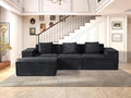 Harper Convertible Corduroy Sectional Couch with Ottoman &amp Pillows Modular L Shaped Sleeper Sofa Boneless Cloud Couch for Living Room Furniture Black