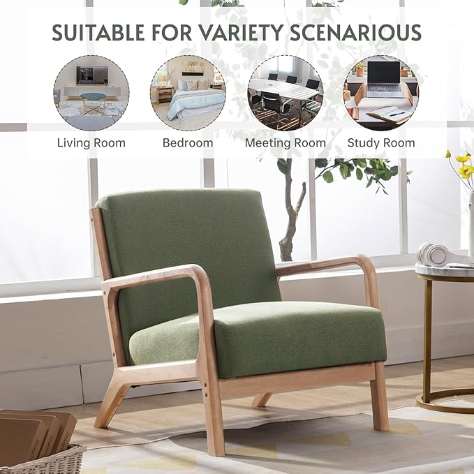 ANJ Mid Century Modern Accent Chairs Set of 2 Comfy Fabric Reading Chair with Solid Wood Frame Easy Assembly Armchair for Living Room Blackish Green 2