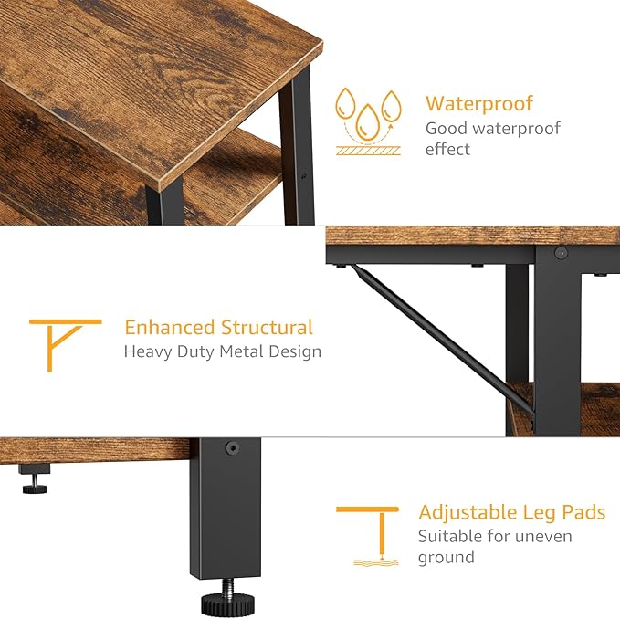 DLisiting L Shaped Computer Desk with Drawers - 47 Inch Corner Office Reversible Desk with Storage Shelves Power Outlet Home Office Desks L-Shaped with Fabric Drawer for Teen Girls Rustic Brown