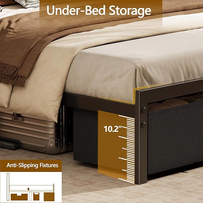 Furnulem Full Size Bed Frame with Headboard Storage Platform Bed Frame Full Size with 2 Drawers Charging Station and LED Lights No Box Spring Needed Noise Free Easy Assembly (1000 lbs Capacity)