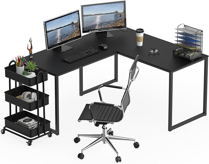 SHW Mission 55 x 60 Inches L-Shape Home Office Computer Desk Black