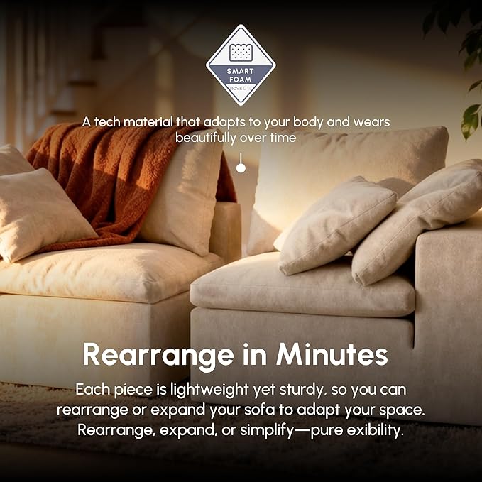 ROVE LAB R4 Loveseat Sofa – Cloud-Soft SmartFoam® Comfort – Modular No-Tool Setup – 100% Foam Structure – Hypoallergenic Spill-Resistant (Performance Corduroy Comet Ivory)