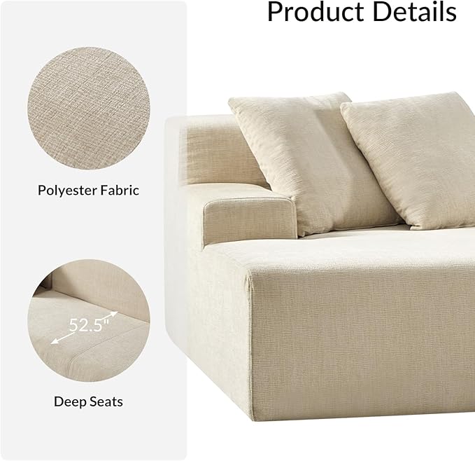 EcoHarbor Living 111 2-Piece Sectional Couch with L-Shape Chaise Modular Cloud Sofa with Deep Seat No Assembly Required Oversized Modern Upholstered Couches for Living Room Apartment Lounge Beige
