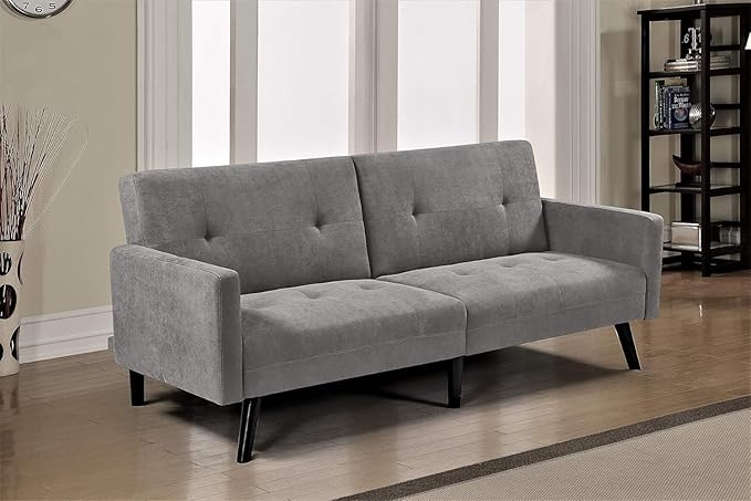 Hasano 79 Sleeper Sofa Bed - Reclining Convertible to Full Bed - Tufted Linen Upholstery Wooden Legs - Space-Saving Sofa Bed(79 L x 33 W x 33 H) Grey