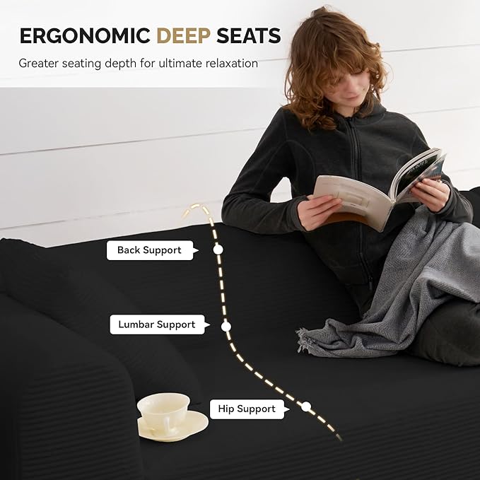 128 Oversized Modern Curved SofaBoneless Cloud Sectional Couch with Deep SeatNo Assembly Required Corduroy Couches for Living RoomBlack1 PCS