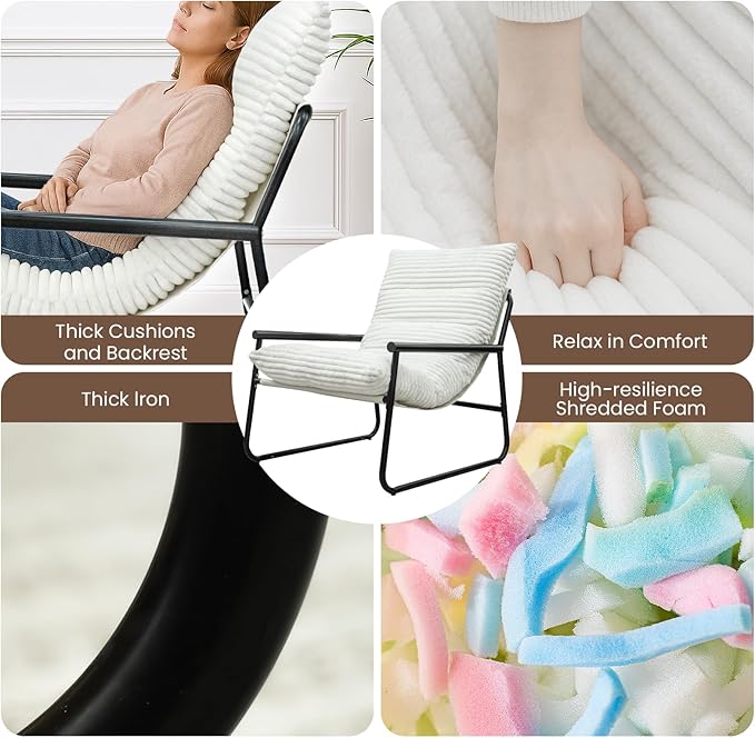 Accent Chair with Arms Living Room Chair with Cushion Comfy Chairs Padded Patio Leisure Lounge Chair Reading Nook &amp Bedroom 200Lbs Capacity(White)