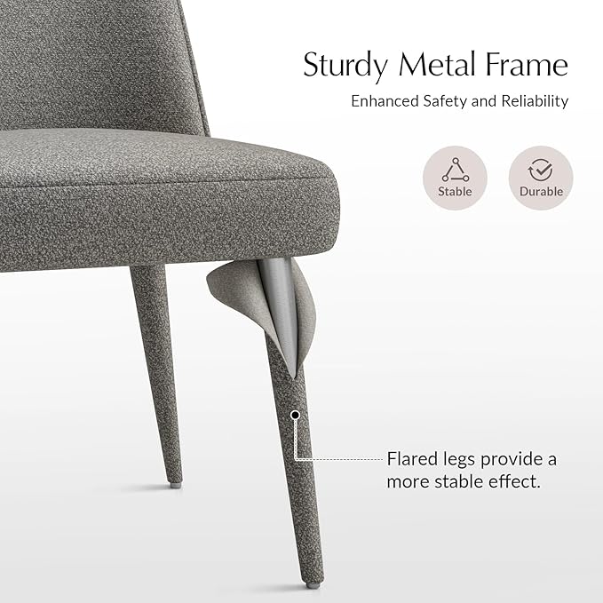 HULALA HOME Modern Dining Chairs Set of 2Gray Fully Chenille Upholstered Dining Room Chairs Set with Foot Peg Solid Wood Frame Armless Kitchen Accent Chairs for Living Room Bedroom Reception