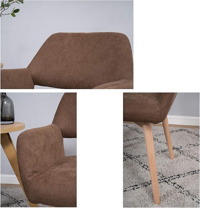 Mid Century Modern Dining Chairs Set of 6 &amp 4 &amp 2 Comfy Accent Chair Upholstered Kitchen Dining Living Room Chairs for Bedrooms Waiting Room Home Arm Desk Chair No Wheels (Brown 6)