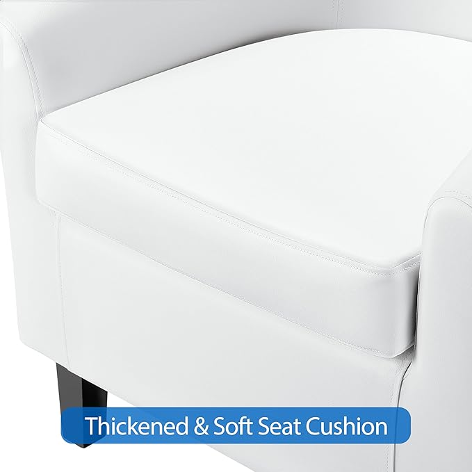 Topeakmart Faux Leather Club Chair Modern Accent Chair and Cozy Barrel Chair with Sturdy Wood Legs for Living Room Bedroom Reception Room White