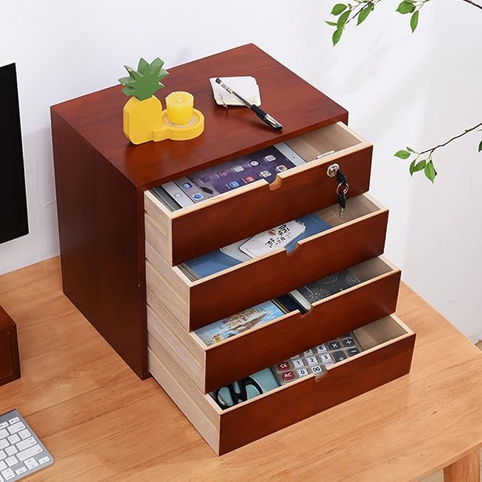 Solid Wood Storage Box Desktop File Cabinet Desk Organizers with LockRustic Dresser Office &amp Home*School Desk Drawers Organizer and Accessories Locking Filing Cabinet 4/5/6 Drawers ( Size : 6