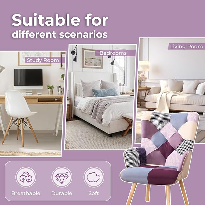 Joysoul Living Room Accent Chair Modern High Back Arm Chair Houndstooth Pattern Bohemian Style Chairs for Bedroom Waiting Room (Purple Plaid)