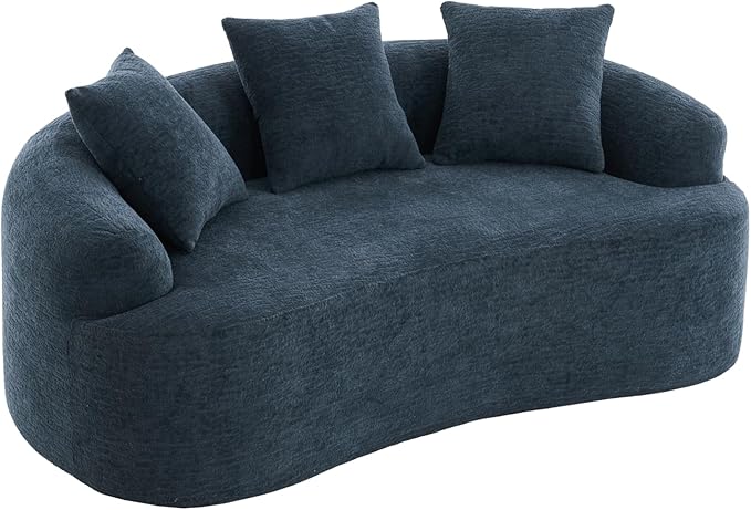 DEINPPA 65'' Modern Small Loveseat Sofa Chenille Upholstered Couch Space-Saving Design Plush Comfort Sofa with 3 Pillows No Assembly Needed for Small Spaces Living Room ApartmentBlue | Lasting S