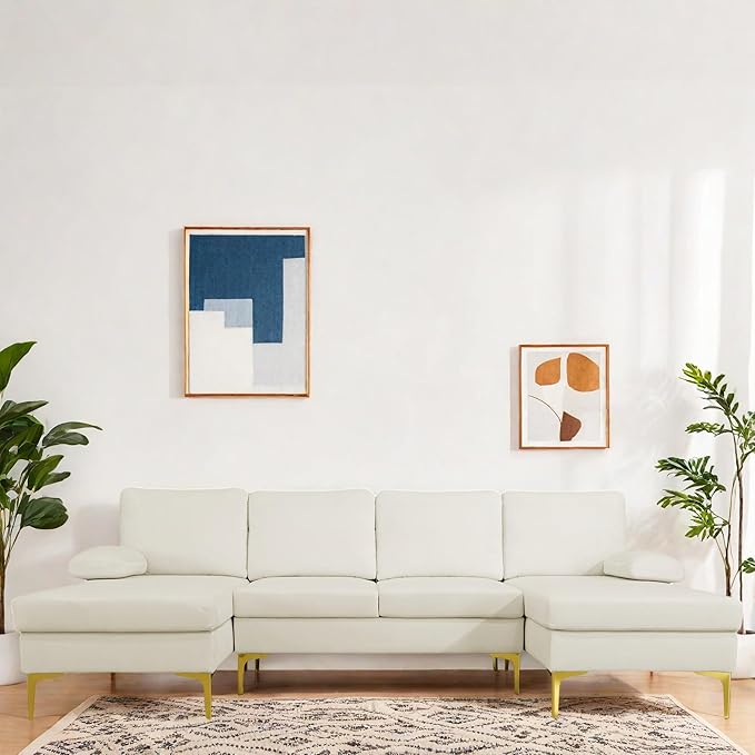Sectional Couches for Living Room Furniture Sets 4 Seat U Shaped Sectional Couch with Storage Adjustable Couch with Armrests and Ottoman for Apartment White