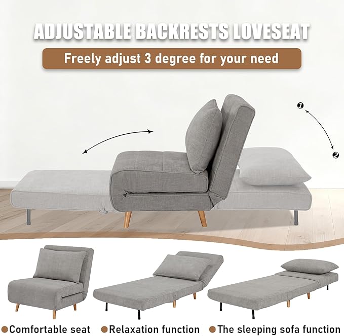 3 in 1 Sleeper Chair Bed Foldable Convertible Chair with Thickened Cushion and Sponge OTE Chenille Fabric Adjustable Backrest Upholstered Accent Chair for Apartment/Bedroom/Office - Dark Gray