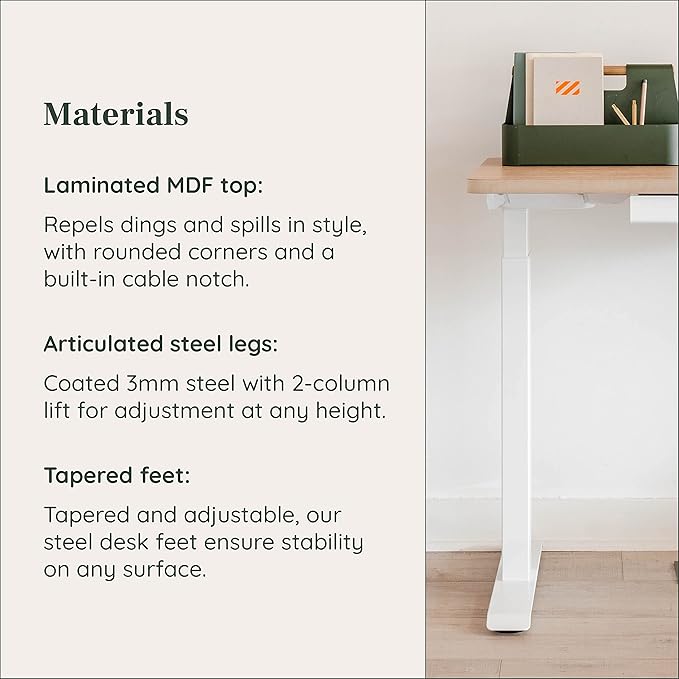 Branch Duo Standing Desk 36 Inches - Adjustable Standing Desk with 20” Range - OLED Control Panel - Frameless Design &amp Compact Size Suitable for Many Spaces - Charcoal Base - Woodgrain Top
