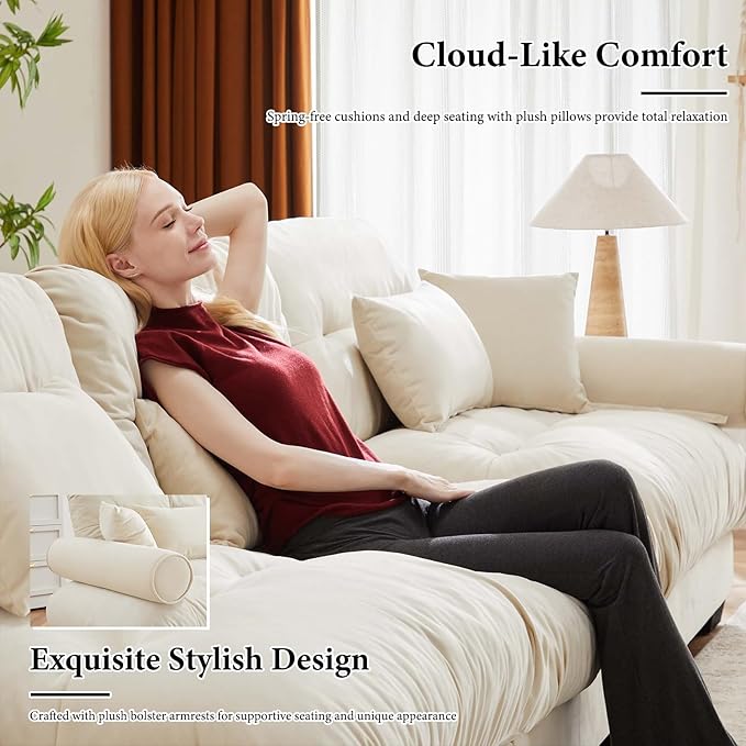 166 Oversized Couch 4 Seater Modular Sectional Sofa Beige White Large U Shaped Sectional Couches Fluffy Couch Set 4 Seater Velvet Cloud Couches with Ottoman Sofas for Living Room
