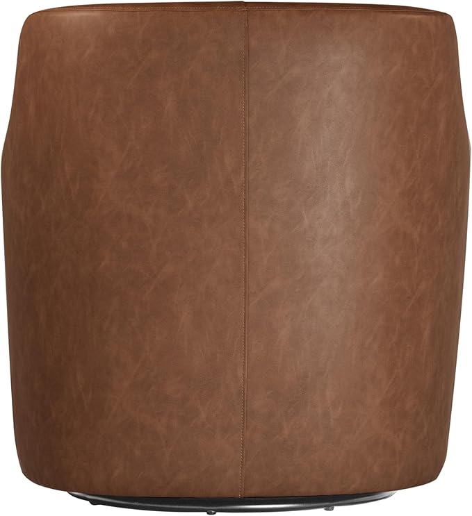 Spatial Order Upholstered 360° Barrel Back Swivel Chair | Accent Chairs for Living Room &amp Bedroom | Decorative Home Furniture Cognac Faux Leather