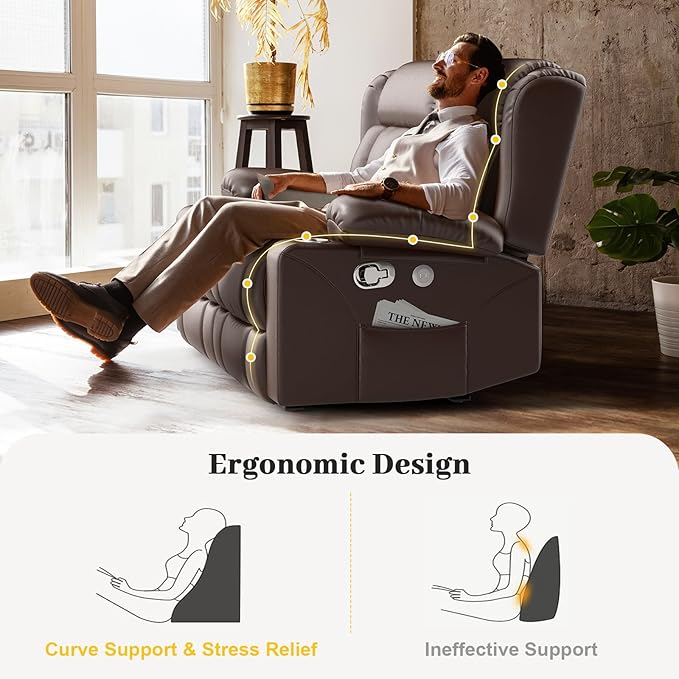 Loveseat Recliner Sofa PU Leather Reclining Loveseat with USB Charge Ports Cup Holders 2 Seater Manual Pull Tab Recliner Loveseat Couches for Living Room Brown