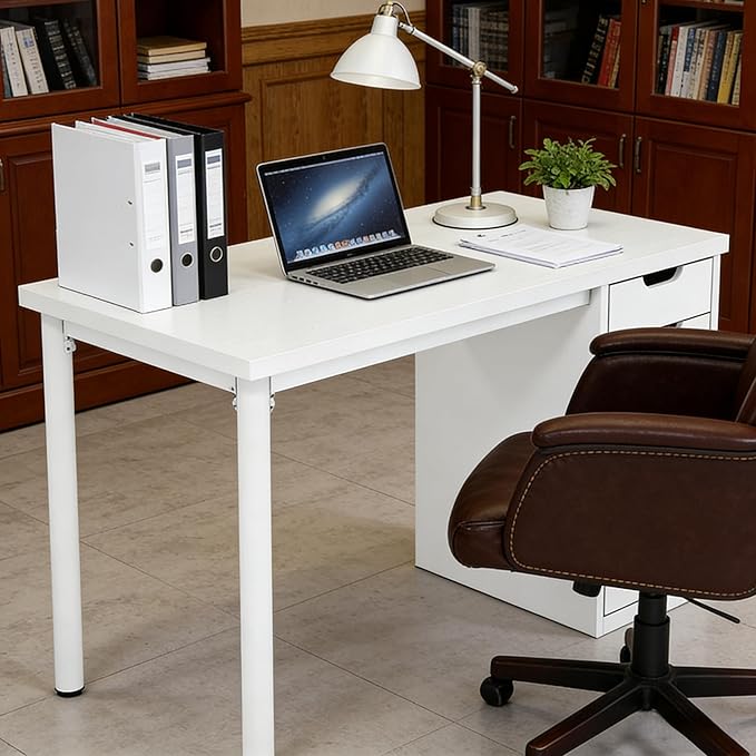 Computer Desk with 5 Drawers 47 Inch Reversible Executive Office Desk with File Storage Drawers Industrial Study Writing Table Corner Desk for Home Office (White)