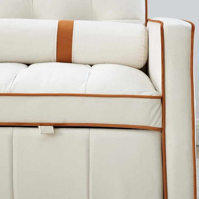 Sleeper Sofa Couch w/Pull Out Bed 55 New Upgraded Tufted Velvet Convertible Sleeper Couch Bed Small Love seat Sofa w/ 2 Pillows for Small Space Living Room Apartment Beige