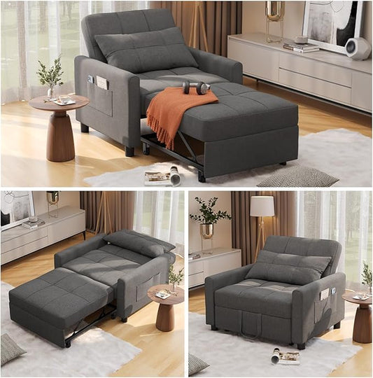 Aiho Sleeper Sofa Chair with Bed 3-in-1 Convertible Sofa Bed in Modern Linen Fabric for Apartment Living Room Study Dark Gray