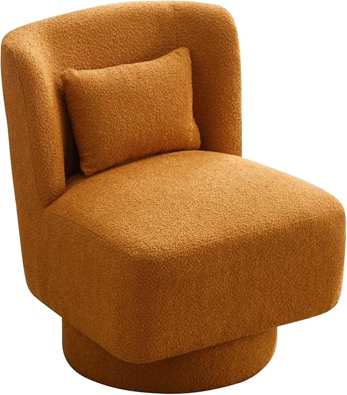 23.6 W Swivel Accent Chair and Comfy Accent Sofa Chair for Living Room 360 Degree Club Chair Leisure Chair for Bedroom Living Room Lounge Hotel Office (Caramel Boucle)