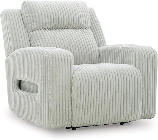 Signature Design by Ashley Broad Cove Casual LED Power Recliner with Adjustable Headrest Storage and USB Ports Light Gray