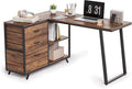 LITTLE TREE Reversible 53-inch L Shaped Desk with 3 Drawer Farmhouse Corner Desk Gaming Table with Shelves and File Cabinet for Letter Size &amp Legal Size File for Home Office and Small Space Brow