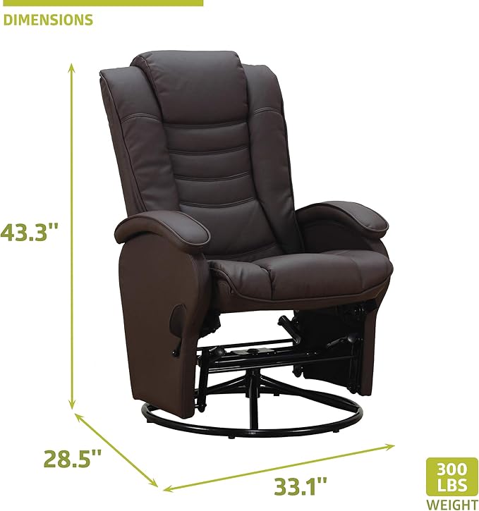 Pearington Recliner Chair with Ottoman Leather Espresso 33.07D x 28.54W x 43.3H in