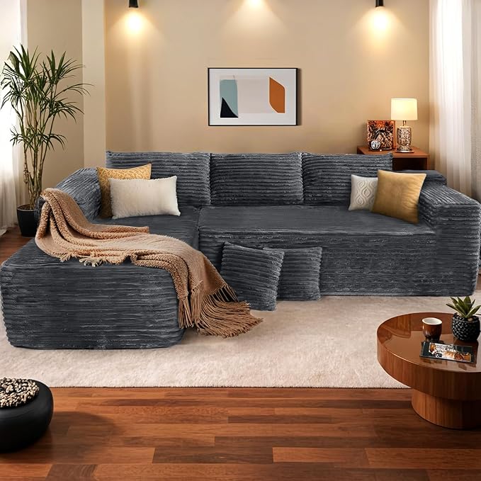 108” Modular Sectional Sofa Couches Oversized L-Shape Cloud Couch with Deep Seat Comfy Memory Foam Modern Boneless Couch for Living Room No Assembly Required