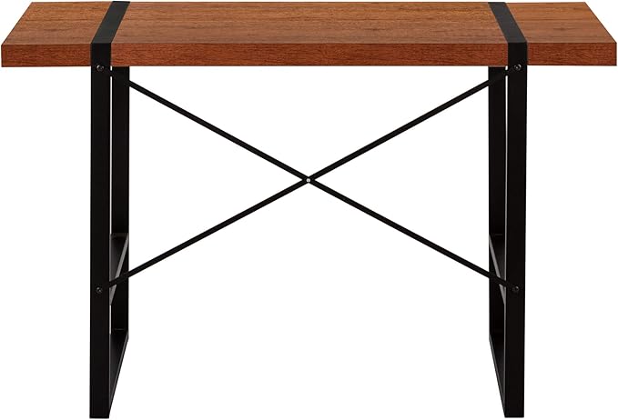 Penau Modern Cherry Wood Computer Desk for Home Office Sturdy Black Metal Base 49 Inches Long Versatile Design Industrial Style