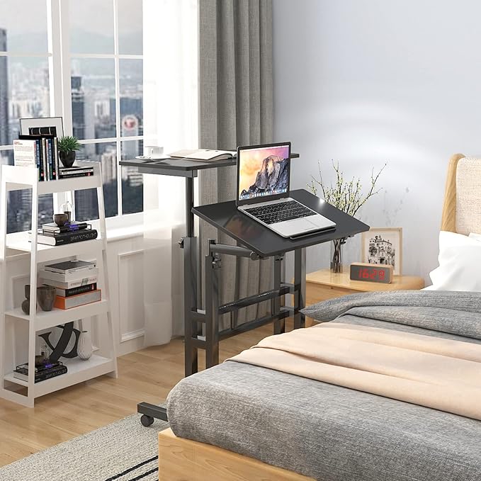 soges 23.6inches Height Adjustable Desk Laptop Desk on The Wheels Rolling Stand Up Desk Computer Desk Adjustable Standing Desk Sit and Stand Desk Portable Laptop Table Black
