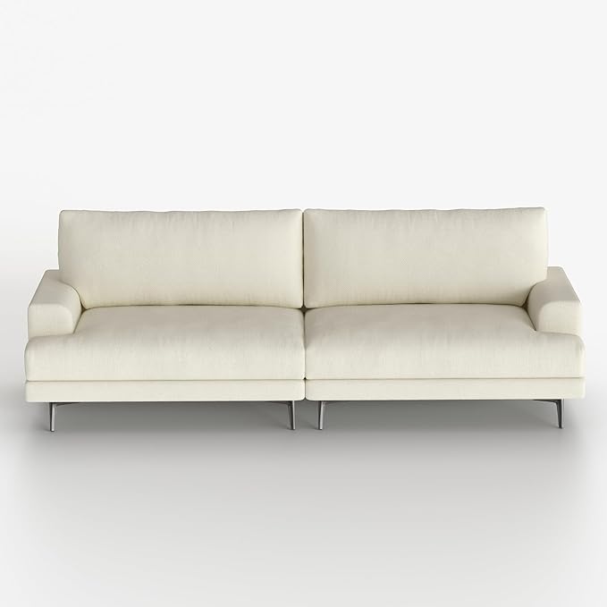 78 Down-Filled Cloud Sofa Couch Modern Fabric 3-Seater with Plush Cushions and Metal Legs Ideal for Apartments Small Living Rooms &amp Cozy Spaces White Beige