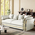 86.7 Luxury Velvet Sofa Chesterfield Tufted Couch Vintage White and Gold Couch Mid Century Victorian Couches for Living Room 3 Seater with 4 Pillows &amp 2 Bolster Pillows Beige White