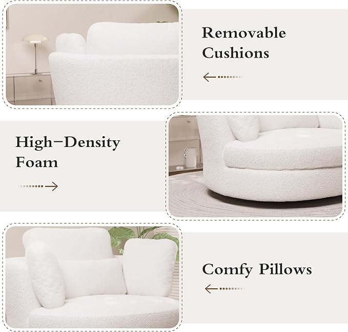 Chifee &amp Vingol 50.2 Oversized Swivel Accent Chair Upholstered Round Barrel Chair with Pillows Swivel Chairs for Living Room BedroomSherpaIvory
