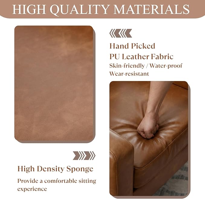 Brown Accent Chair Faux Leather Tufted Single Sofa Oversized Club Chair Armchair Mid Century Modern Armchair with Wood Legs for Reading/Living Room/Bedroom