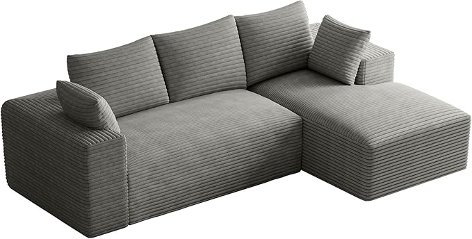 107 Sectional Couches for Living Room Comfy L Shaped Boneless Couches Modern Deep Seat Modular Sofa Cloud Corduroy Couch with Right Facing Chaise No Assembly Needed Light Grey