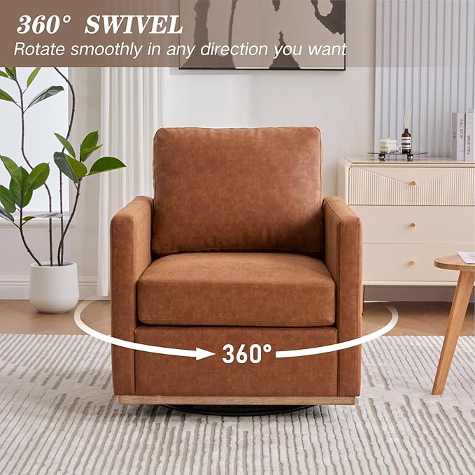 Mlmh &amp Kngwa 30.7 Swivel Accent Chairs Set of 2 Upholstered Accent Chair Modern Faux Leather Swivel Chair for Living Room Bedroom Brown