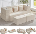 78.7 Inch Convertible Sofa Bed with 2 Ottomans 3-in-1 Folding Sleeper Couch &amp Flip-Up Armrest No Assembly Memory Foam Futon Bed for Small Space Floor Couch Lounge for Living Room ApartmentBeig
