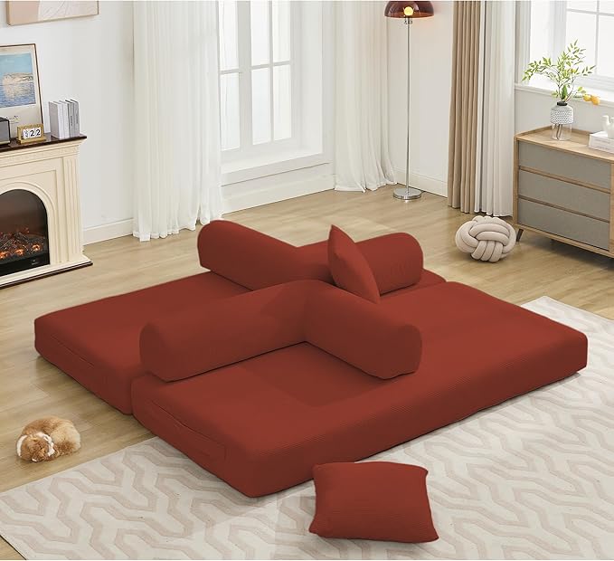 MYFUNSHOP Sleeper Sofa Bed4-in-1 Convertible Folding Boneless CouchFoldable Love Seat with Pillow Corduroy Floor Futon Couch for Living RoomBedroomLounge Studio