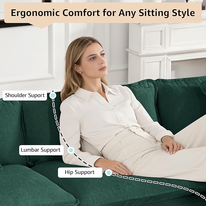 46.4'' Green Modern Large Sectional Couches for Living Room Chenille Fabric Modular Sectional Sofa Oversized Single Cloud Couch for Apartment Deep Seat Wide Arm Sofas Set Sofa para Sala