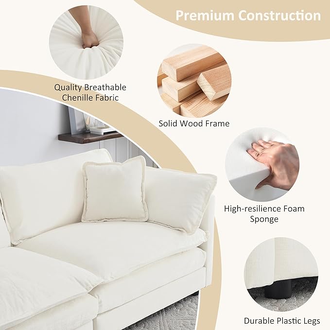 41.4 Chenille Oversized Accent Chair Comfy Single Sofa Cloud Couch Modern Luxury Arm Chair with Pillow for Living Room Bedroom Apartment Office Beige