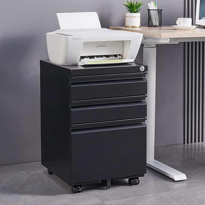 3 Drawer Mobile File Cabinet Under Desk Office 3 Drawer Locking File Cabinet Installation Required Letter/Legal Size (Black)