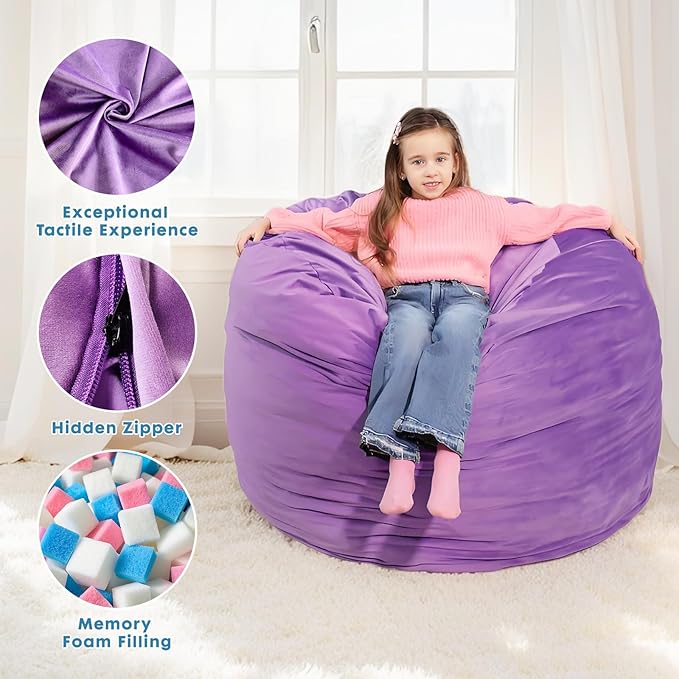 Bmag Giant Bean Bag Chair Bed 6FT Convertible Bean Bag Chair &amp Crash Pad Large Floor Sofa Lazy Chair with Memory Foam Big Sofa Bed in Bedroom Dorm Room Removable Washable Cover Purple