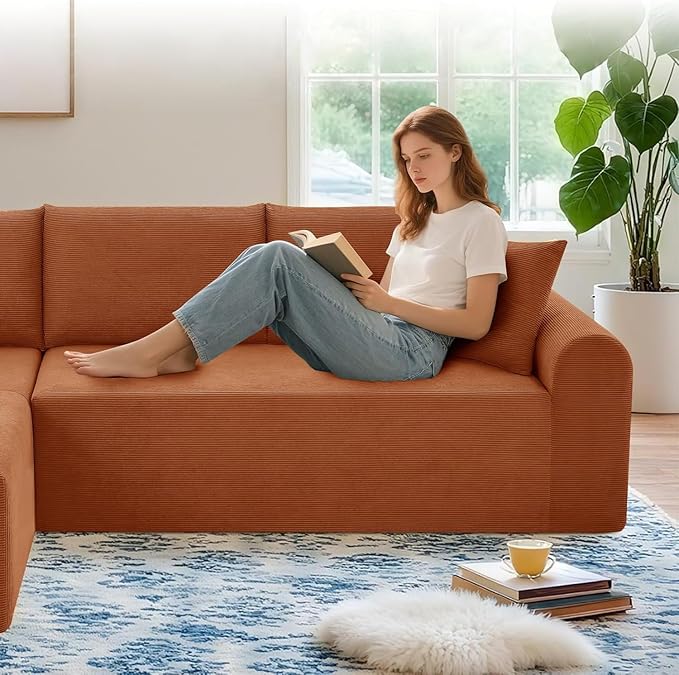 103 Cloud Modular Sectional Couch for Living RoomModern L-Shape Sofa Couch with Chaise Upholstered Modular Sectional Sofa with Deep SeatNo Assembly Required(Orange Left Facing Chaise)