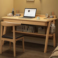 Mid-Century Modern Wood DeskComputer Desks with Drawers and Storage ShelfStudy Work Writing TableModern Industrial Home Office Desks for WritingExecutiveStudyWork(Wood55in(140cm))