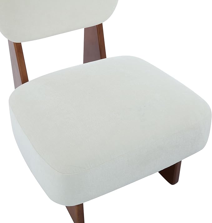 Set of Two Accent Chairs Chairs Living Room Set of 2 - Comfortable Accent Chair with Soft Upholstery Armless Chair with Wood Base for Small Spaces Living Room Bedroom (Walnut+White)