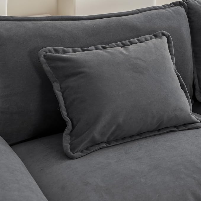 Sectional Sofa Modular Cloud Couch with Ottoman Deep Seat Sleeper Sofas with Throw Pillows Comfy Velvet Single Sofa for Living Room Apartment (Dark Grey Single Seat)