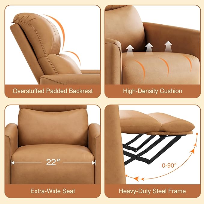 Kidirect Power Swivel Rocker Recliner 360° Swivel Recliner Chairs for Nursery Pu Leather Power Recliner Chair with USB Port and Side Pocket Electric Glider Rocking Chair for Living Room